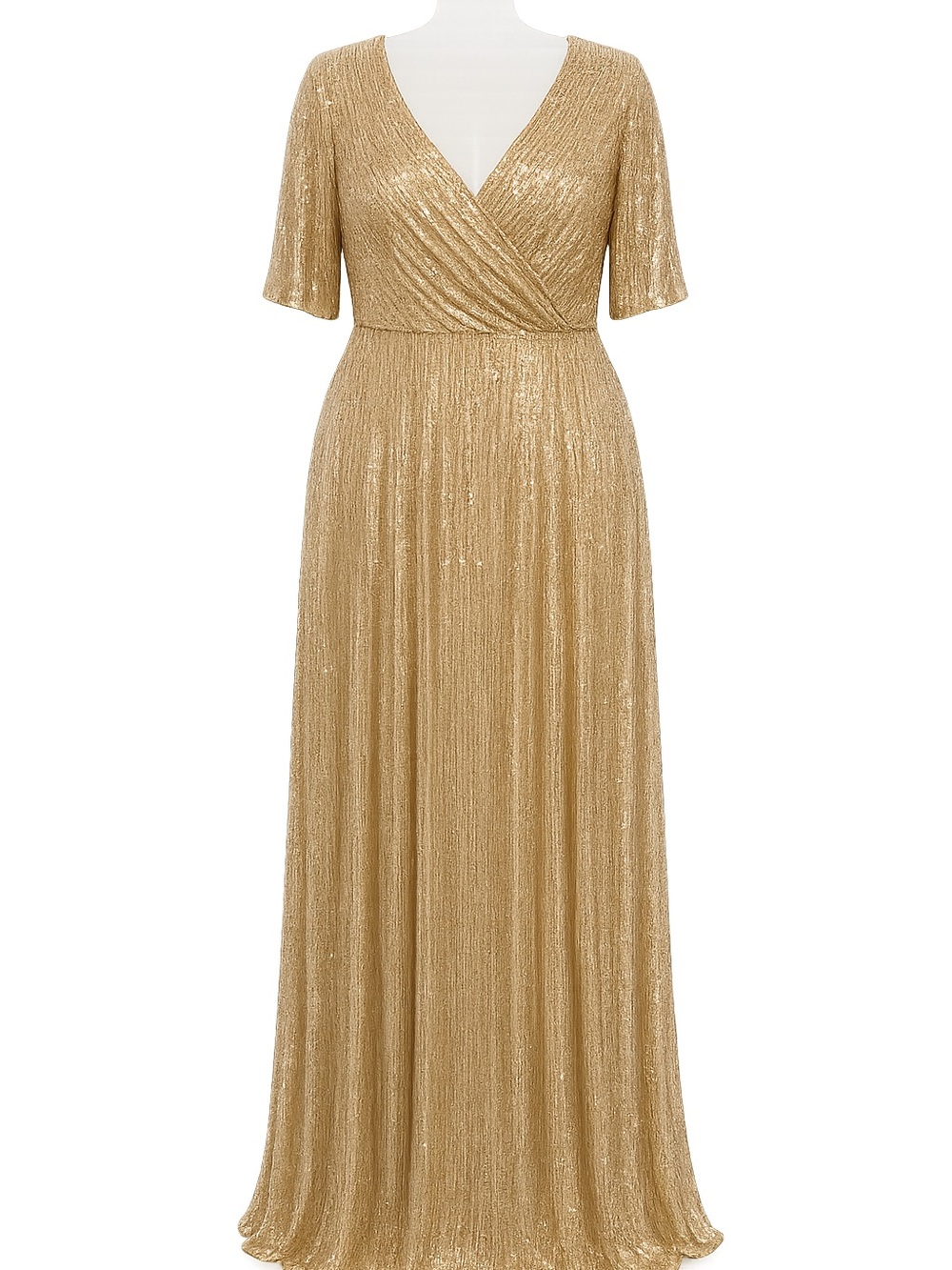 Oleg Cassini Gold Sequin Long Sleeve Evening Gown